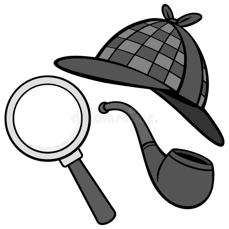 Detective Hat, Pipe and Magnifying Glass Illustration Stock Vector