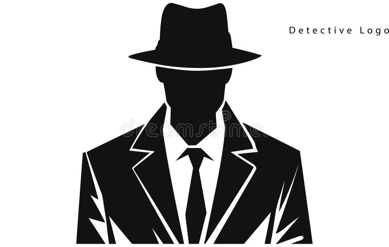 Detective Logo, Silhouette of Man Wear Hat and Coat Stock Illustration