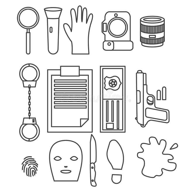 Detective occupation character design, cartoon line style. Police Design elements and icons stock illustration Detective occupation character design, cartoon line style. Police Design elements and icons stock illustration