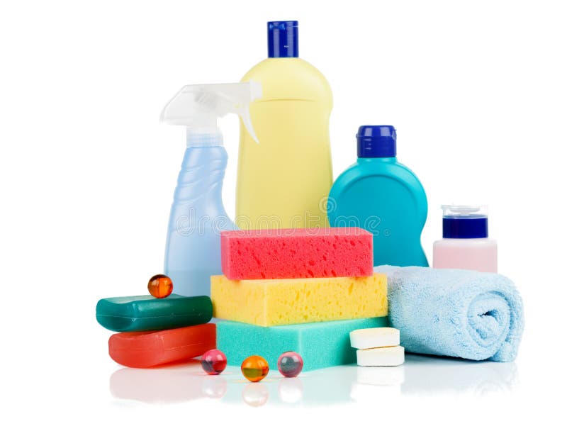 Detergent bottles stock photo