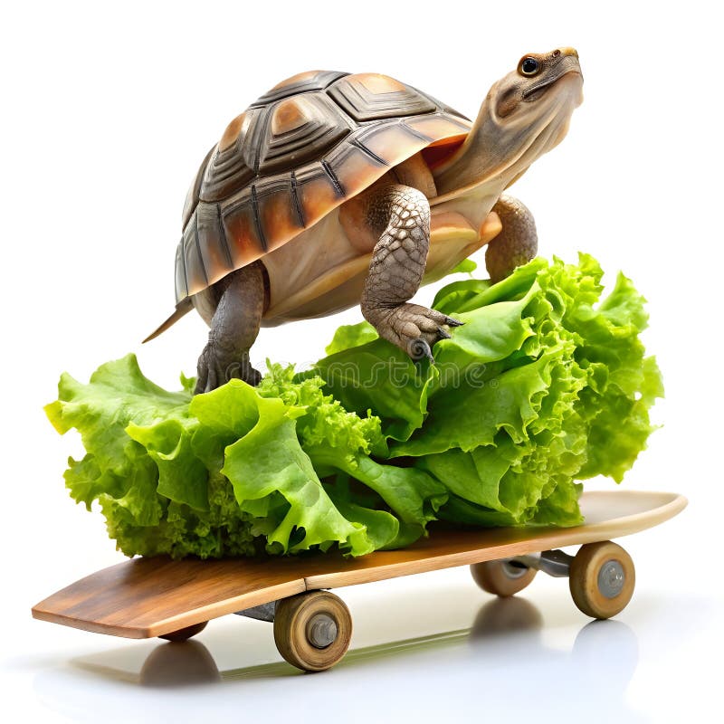 A determined turtle attempts to skateboard down a ramp made of colorful veggies vector illustration