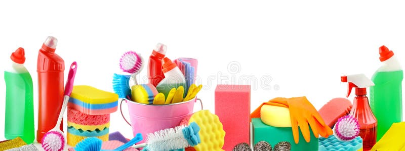 Detersivi di panorama per la cucina, bagno, toilette isolata su bianco immagini stock libere da diritti Detersivi di panorama per la cucina, bagno, toilette isolata su bianco immagini stock libere da diritti