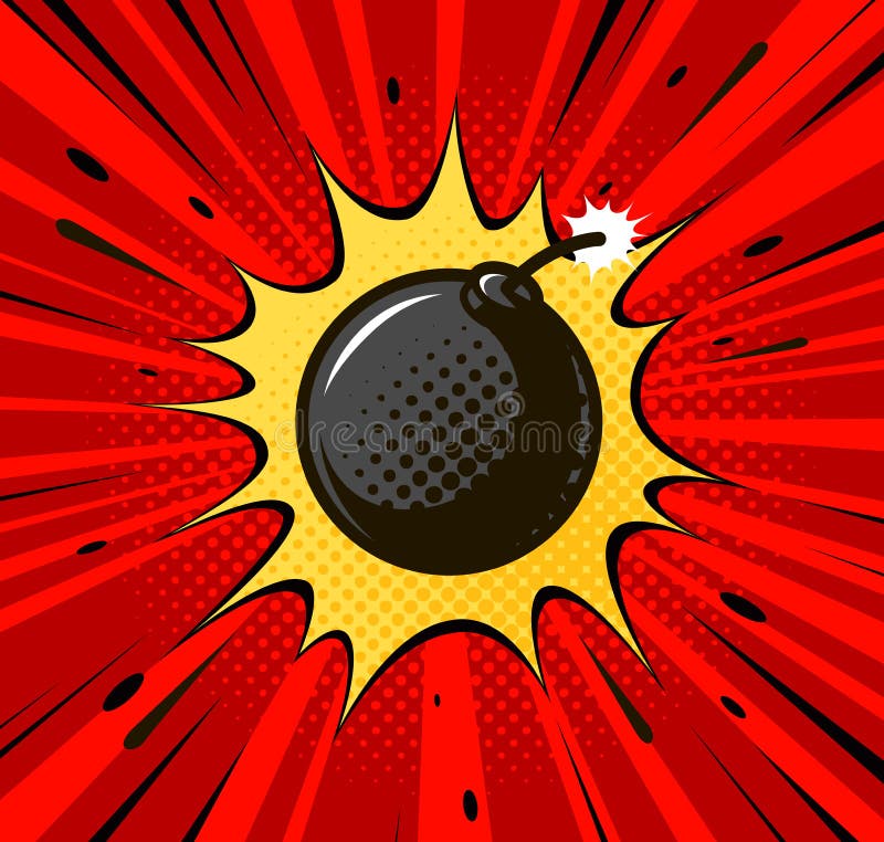 Detonacja bomba, cannonball Płonący wick, huk, wybuchu pojęcie Wystrzał sztuki komiczki retro styl Kreskówka wektor ilustracji Detonacja bomba, cannonball Płonący wick, huk, wybuchu pojęcie Wystrzał sztuki komiczki retro styl Kreskówka wektor ilustracji