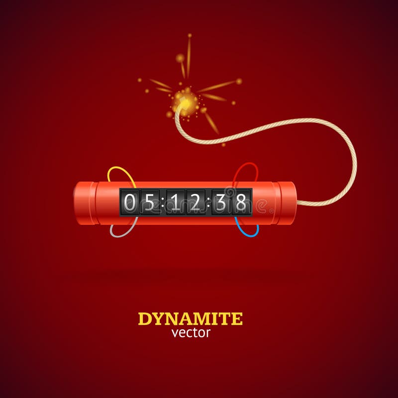 Detonate Dynamite Bomb and Timer Clock. Vector vector illustration
