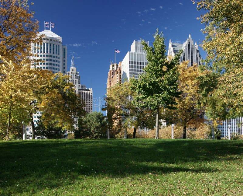 Downtown Detroit, Michigan, on a sunny fall day. Downtown Detroit, Michigan, on a sunny fall day.