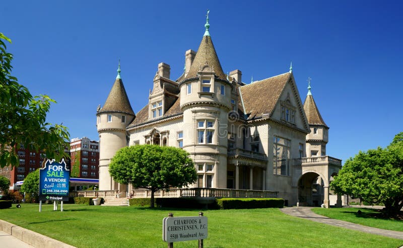 Detroit Mansion. The Hecker Smiley Mansion on Woodward Avenue in downtown Detroit. The 28,000 square-foot French chateau-inspired mansion was modeled after the royalty free stock images Detroit Mansion. The Hecker Smiley Mansion on Woodward Avenue in downtown Detroit. The 28,000 square-foot French chateau-inspired mansion was modeled after the royalty free stock images
