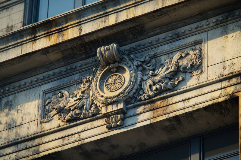 Dettagli architettonici Vintage : Fasce di pietra piallata con metallurgia ornamentale e lavori in legno intagliato con punto di c royalty illustrazione gratis