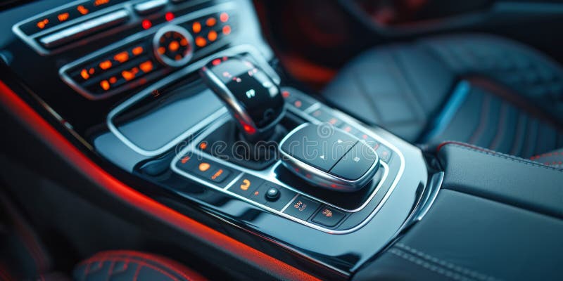 Dettagli interni per auto moderne. cambio automatico. dettagli sull'interno dell'auto moderna generati dai ai