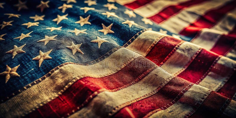 Dettaglio di una bandiera americana vintage Una celebre celebrazione del Patriottismo e del patrimonio americano illustrazione di stock