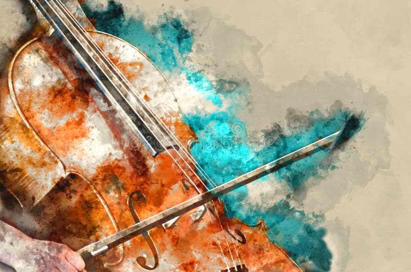 Dettaglio di una donna che gioca il artprint della pittura di arte del violoncello
