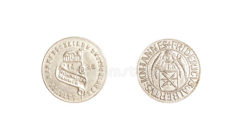 Deutscher prägt Weinlese 1436 Silber lokalisiertes iohannes fridericus lizenzfreies stockfoto Deutscher prägt Weinlese 1436 Silber lokalisiertes iohannes fridericus lizenzfreies stockfoto