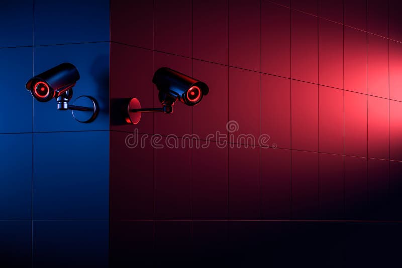 Deux cam?ras de t?l?vision en circuit ferm? de s?curit? sur le coin de mur ; l'espace de copie pour le texte Le bon et mauvais c? Deux cam?ras de t?l?vision en circuit ferm? de s?curit? sur le coin de mur ; l'espace de copie pour le texte Le bon et mauvais c?
