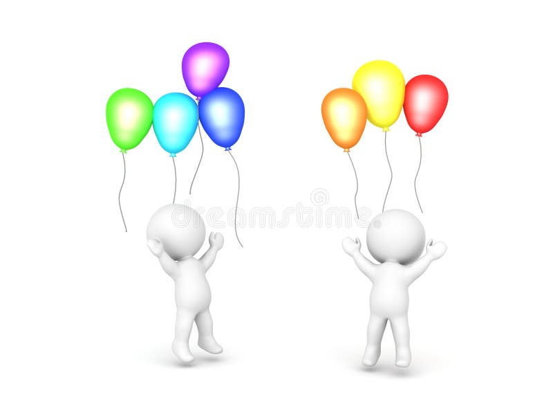 Deux caractères 3D célébrant avec des ballons illustration libre de droits Deux caractères 3D célébrant avec des ballons illustration libre de droits