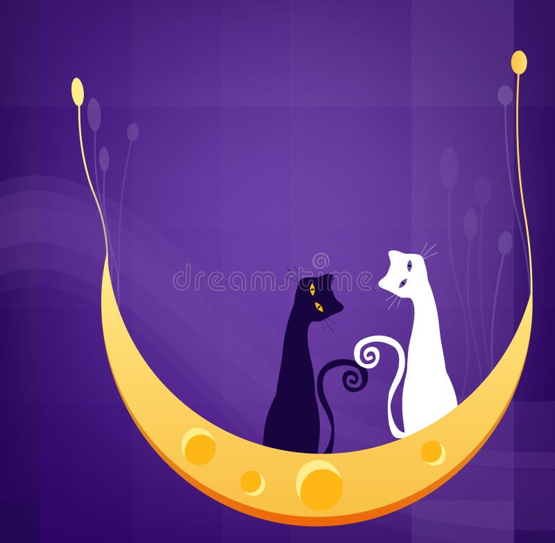 Two Cats on Moon Illustration. Two Cats on Moon Illustration