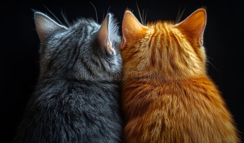Deux chats de différentes couleurs de fourrure sont assis les uns à côté des autres photos libres de droits