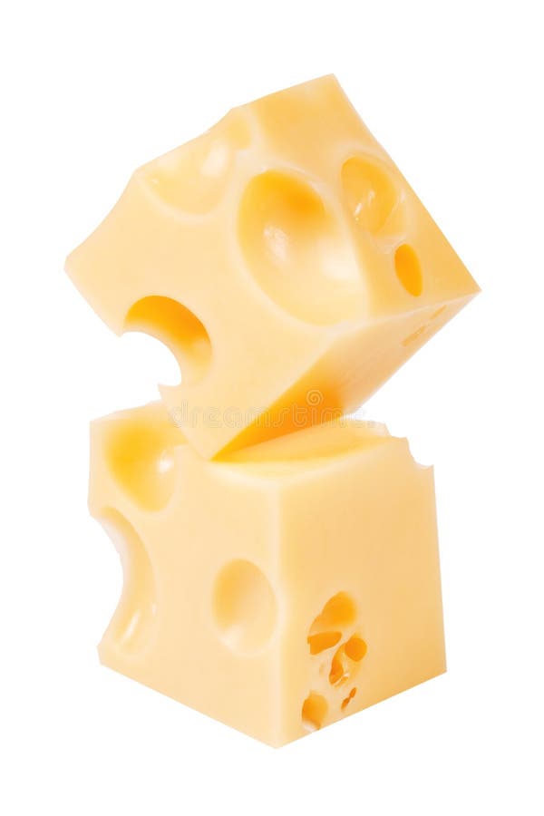 Two cubes of cheese image isolated on a white background. Two cubes of cheese image isolated on a white background