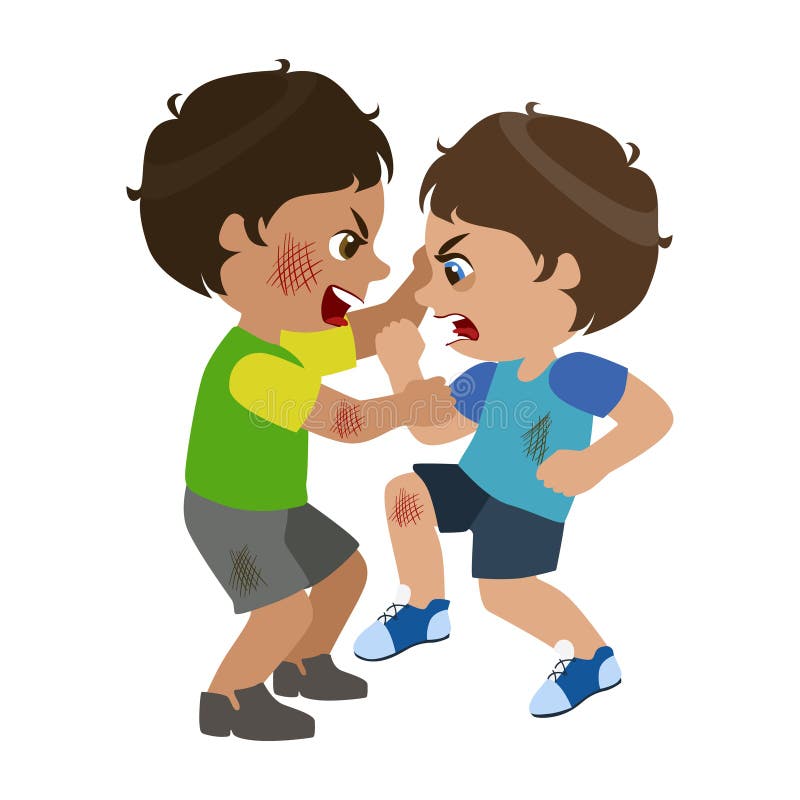 Deux garçons combattant et rayant, une partie du mauvais badine le comportement et intimide la série d'illustrations de vecteur a