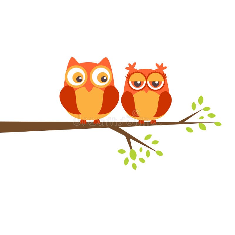 Deux hiboux mignons sur le branchement d'arbre illustration stock Deux hiboux mignons sur le branchement d'arbre illustration stock
