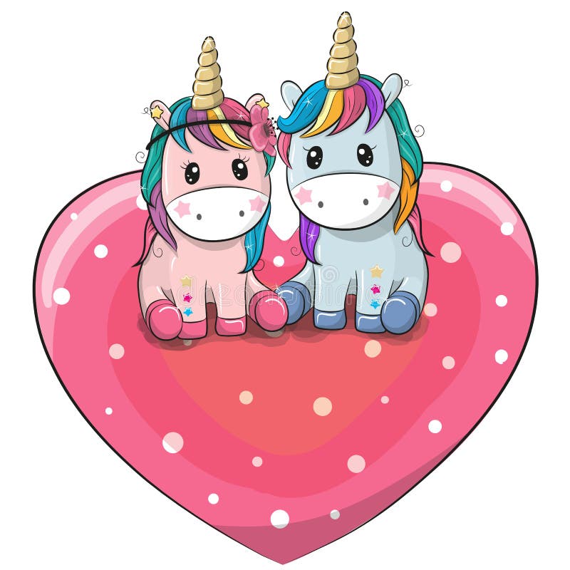 Deux licornes mignonnes se reposent sur un coeur illustration libre de droits Deux licornes mignonnes se reposent sur un coeur illustration libre de droits