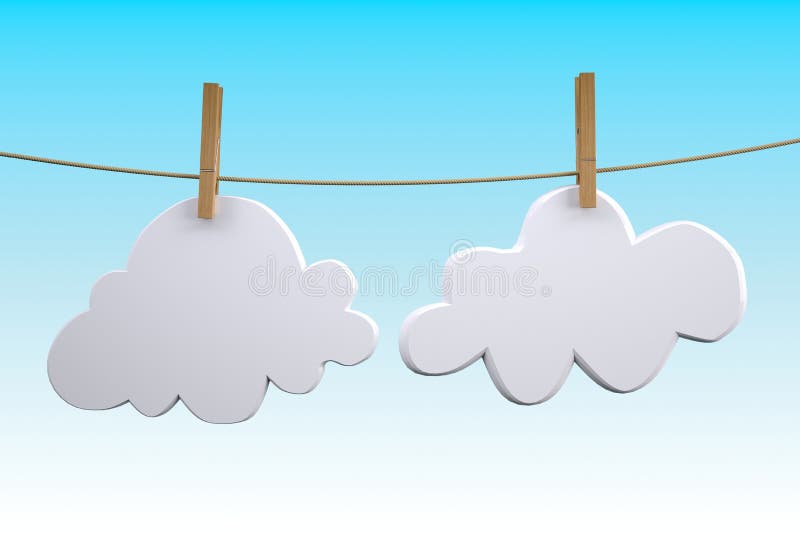 Deux nuages accrochant par la pince à linge sur une corde à linge illustration de vecteur Deux nuages accrochant par la pince à linge sur une corde à linge illustration de vecteur