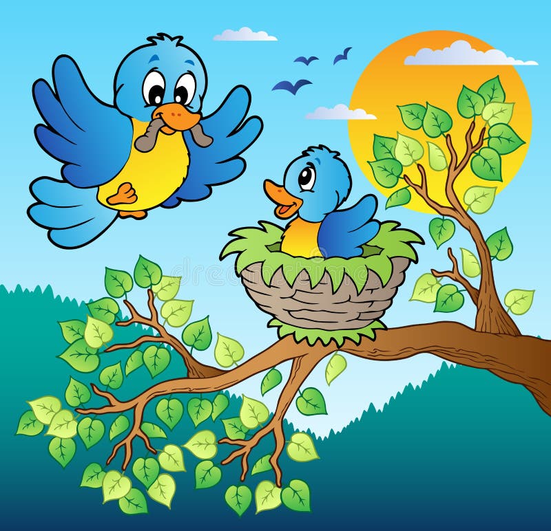 Deux oiseaux bleus avec le branchement d'arbre
