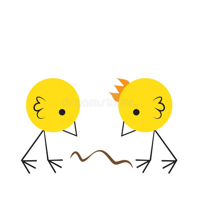 Deux oiseaux mignons mangeant des miettes sur le plancher, illustration plate de vecteur de conception, style simple de bande des illustration stock Deux oiseaux mignons mangeant des miettes sur le plancher, illustration plate de vecteur de conception, style simple de bande des illustration stock