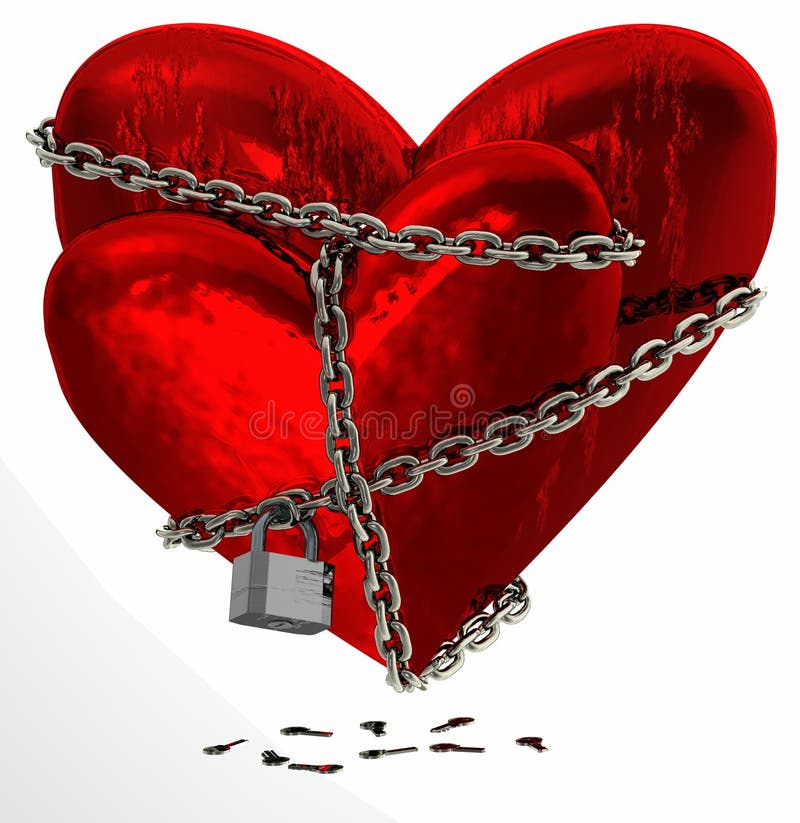 Illustration of two chained hearts with a padlock. Illustration of two chained hearts with a padlock