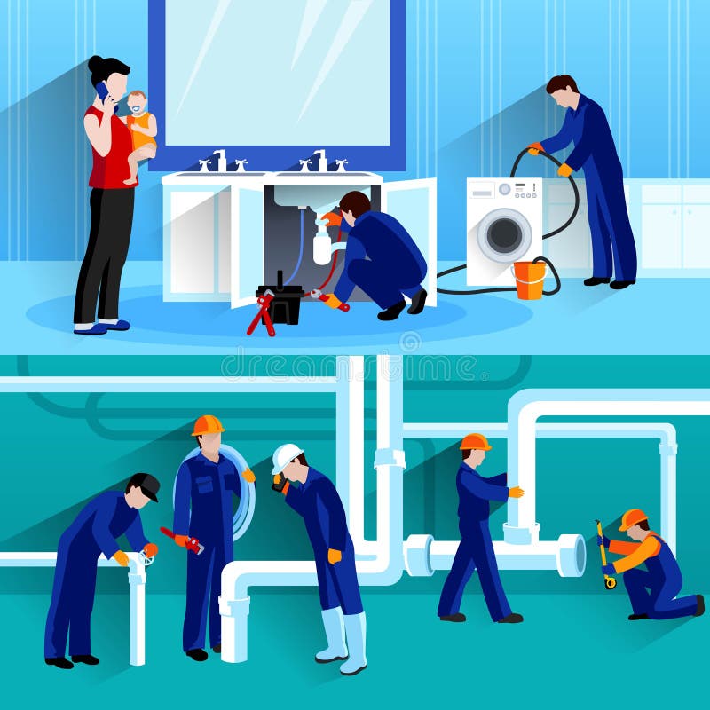 Deux plombier Horizontal Compositions illustration de vecteur Deux plombier Horizontal Compositions illustration de vecteur