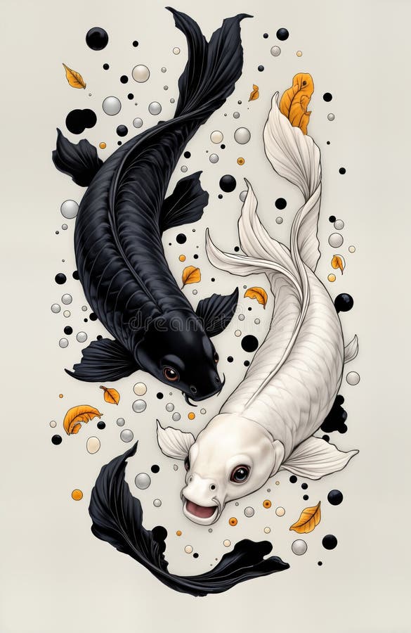 Deux poissons koi nagent dans l'eau. le poisson blanc noir illustre le concept yin yang. fête de koi bonne chance. conception du p illustration libre de droits