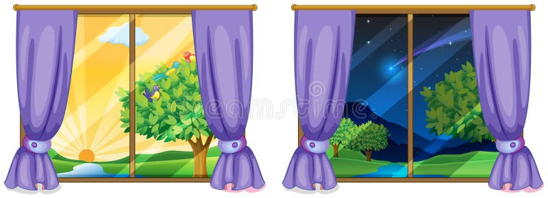 Deux scènes de fenêtre jour et nuit illustration stock Deux scènes de fenêtre jour et nuit illustration stock