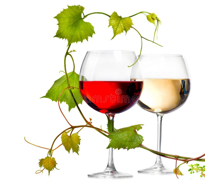 Deux verres de vin rouge et blanc images libres de droits Deux verres de vin rouge et blanc images libres de droits