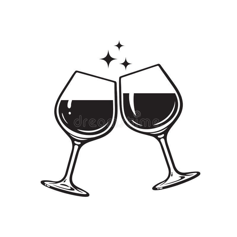 Deux verres de vin. Salades avec lunettes de vin. IcÃ´ne Clink glaces. Illustration vectorielle sur fond blanc