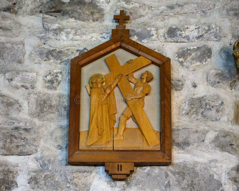 Pictured is the 2nd Station of the Cross in the Church of Santa Margherita d`Antiochia.  Jesus is carrying his cross.  The church is located in the seaside village of Vernazza, near the main square of the town, Piazza Guglielmo Marconi.  The first church on this site was built in the 11th century.  The current church is mentioned for the first time in a document in 1318.  It has had multiple renovations including a 19th century creation of access to the church from the square, through a door built in the apse area. Pictured is the 2nd Station of the Cross in the Church of Santa Margherita d`Antiochia.  Jesus is carrying his cross.  The church is located in the seaside village of Vernazza, near the main square of the town, Piazza Guglielmo Marconi.  The first church on this site was built in the 11th century.  The current church is mentioned for the first time in a document in 1318.  It has had multiple renovations including a 19th century creation of access to the church from the square, through a door built in the apse area.