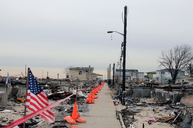BREEZY POINT, NEW YORK- FEBRUARY 7: Devastated area in Breezy Point, NY three months after Hurricane Sandy on February 7, 2013. More than 80 houses were destroyed in out-of-control six-alarm blaze