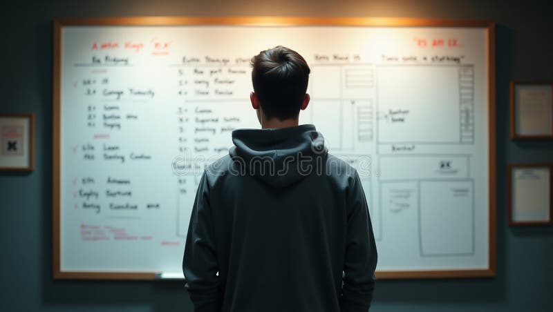 Developer Analyzing a Storyboard for Software Development royalty free stock photo
