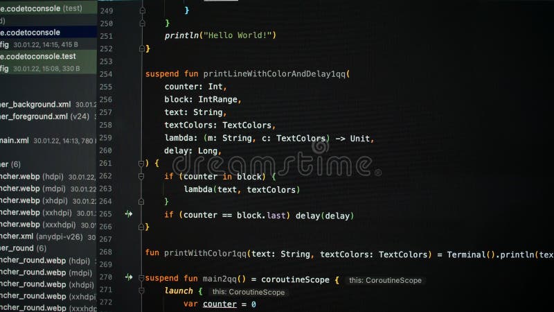 Developer is browsing html code on the computer screen html web page code scrolling programming 