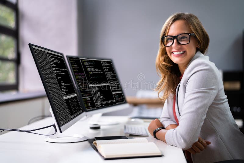 Developer Programmer Woman Coding Software Stock Image - Image of multiple,  office: 231060005
