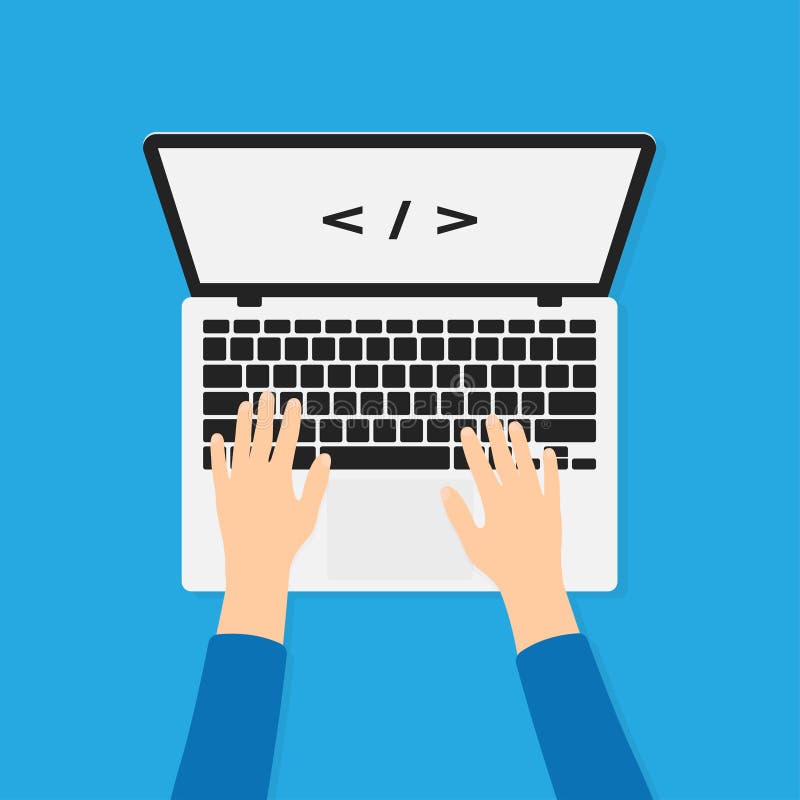 Developer, programmer working with laptop and typing code. Programming and coding background concept royalty free illustration