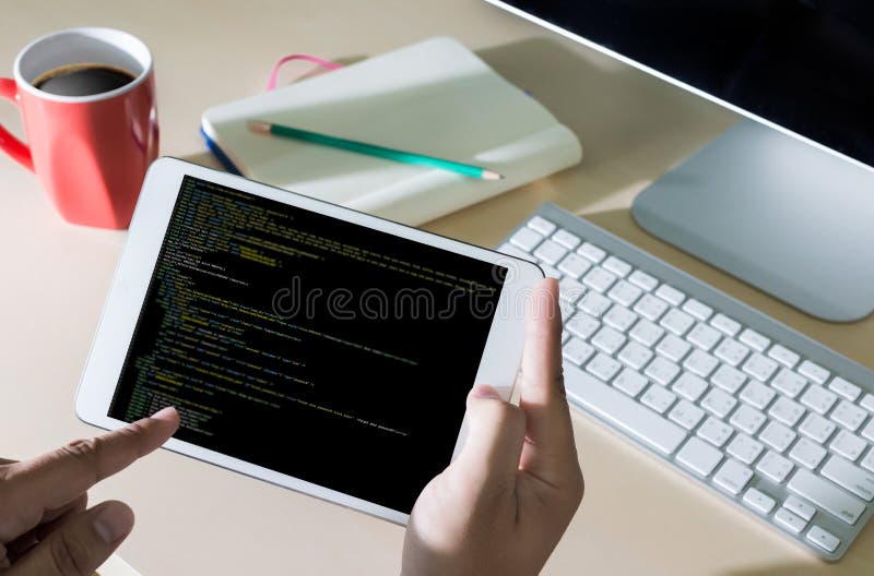 Developer Team Working Laptop Computer Mobile Application Softwareand Web Design Online Technology Content script to display. Program coding working stock images, royalty-free photos and pictures