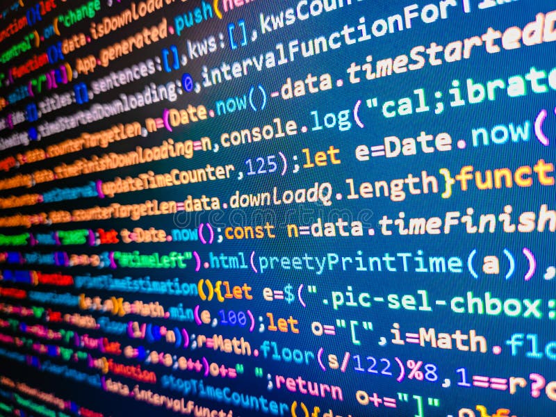 Developer working on program codes in office. Abstract modern virtual computer script. Developer working on software codes in stock photos
