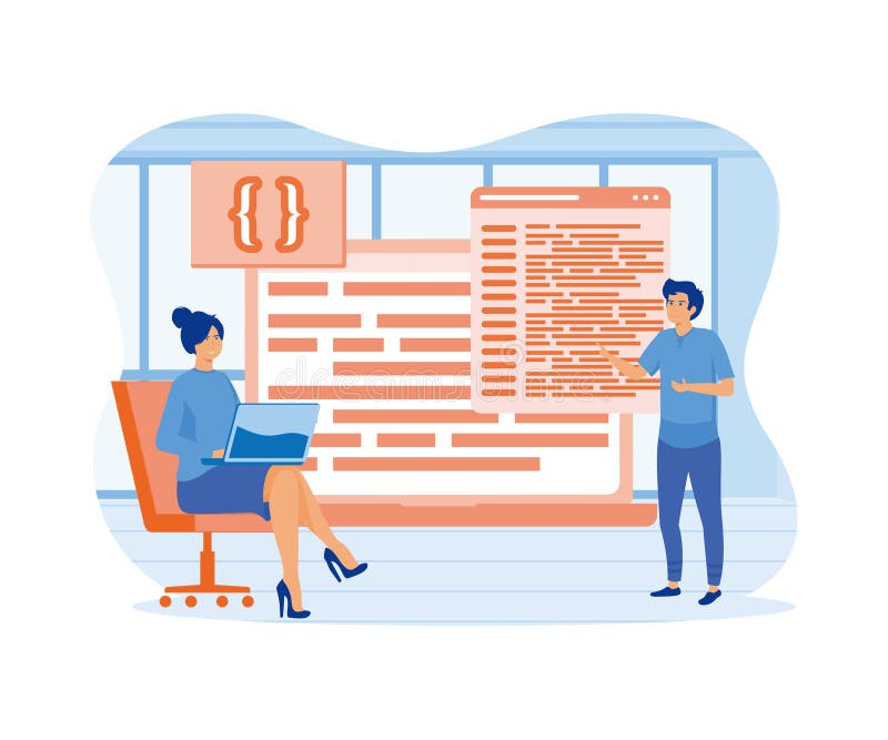 Developers and DevOps. Technical support teams working together to build an engineering system. vector illustration