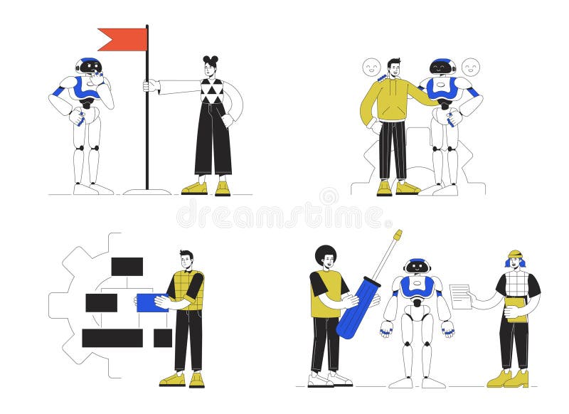 Developing artificial intelligence technologies line concept vector spot illustration pack royalty free illustration