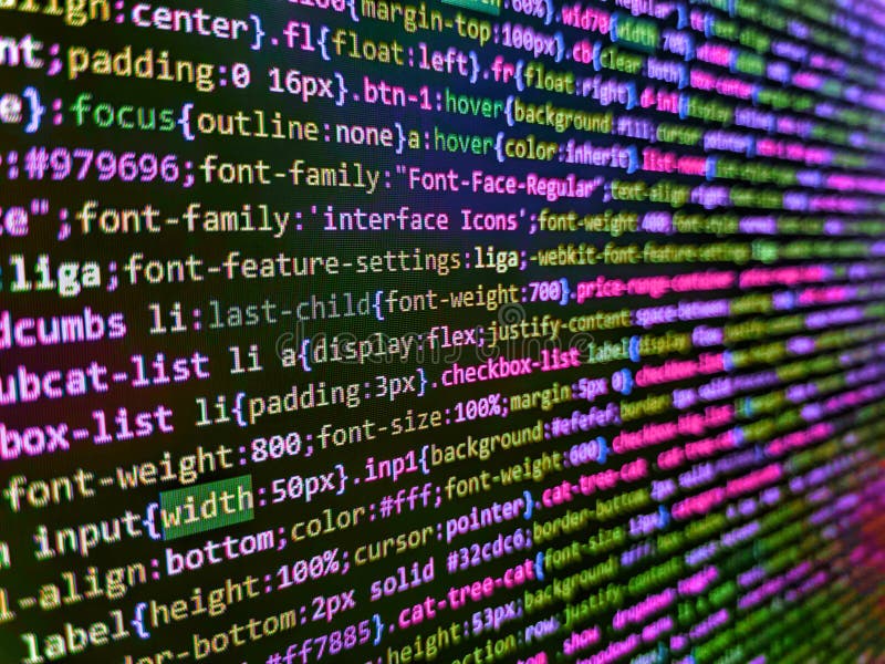 Developing programming binary code. Script on computer with source code. Web development code: CSS/SASS styles preprocessor script lines. Computer code on laptop web developing. Coding software development programming program code stock images, royalty-free photos and pictures