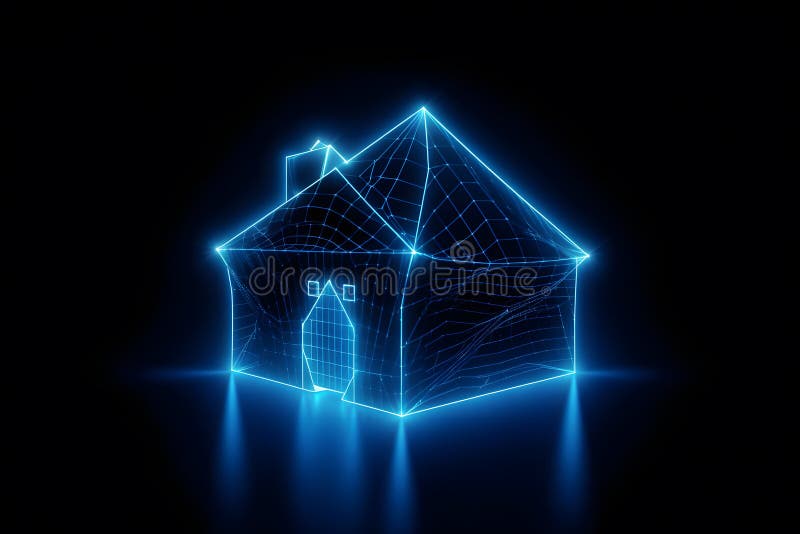 Development architecture computer systems of smart building. Design modern building construction. Neural network AI vector illustration