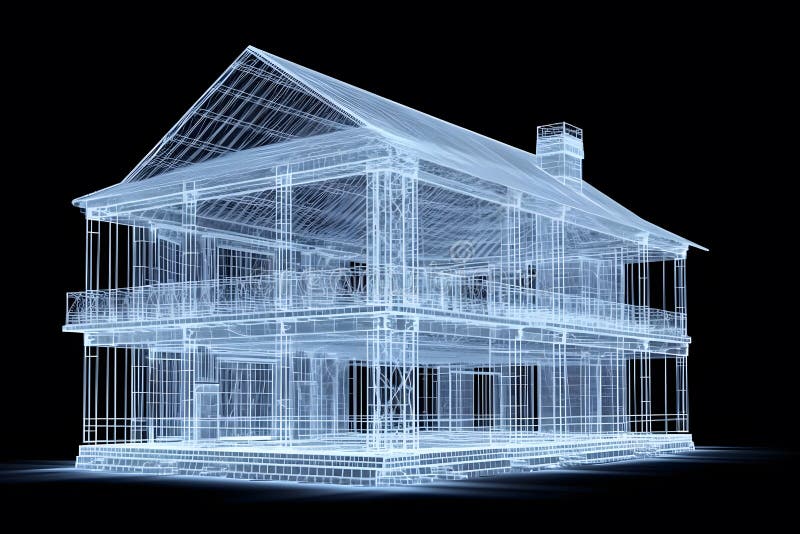 Development architecture computer systems of smart building. Design modern building construction. Neural network AI vector illustration