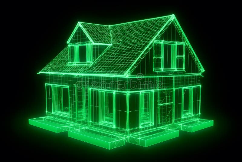 Development architecture computer systems of smart building. Design modern building construction. Neural network AI vector illustration