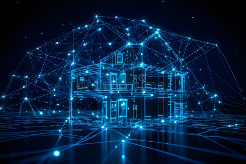 Development architecture computer systems of smart building. Design modern building construction. Neural network AI royalty free illustration