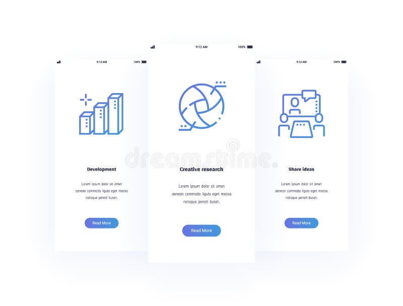 Development, Creative research, Share ideas Vertical Cards with strong metaphors. royalty free illustration