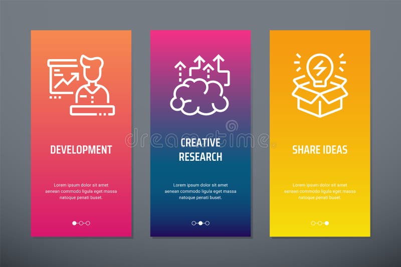 Development, Creative research, Share ideas Vertical Cards with strong metaphors. vector illustration
