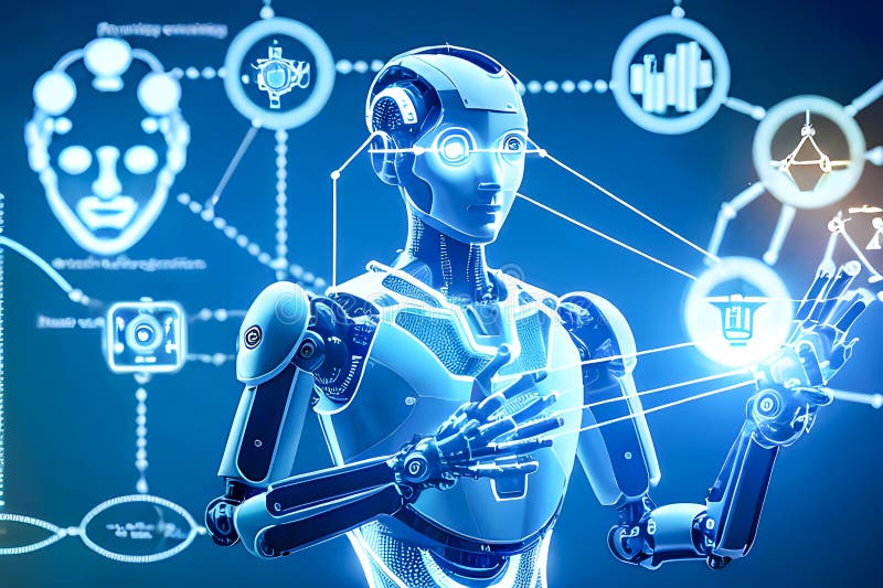 Development of new science and technology tools and innovation with artificial intelligence smart robot, new technologies concept royalty free illustration